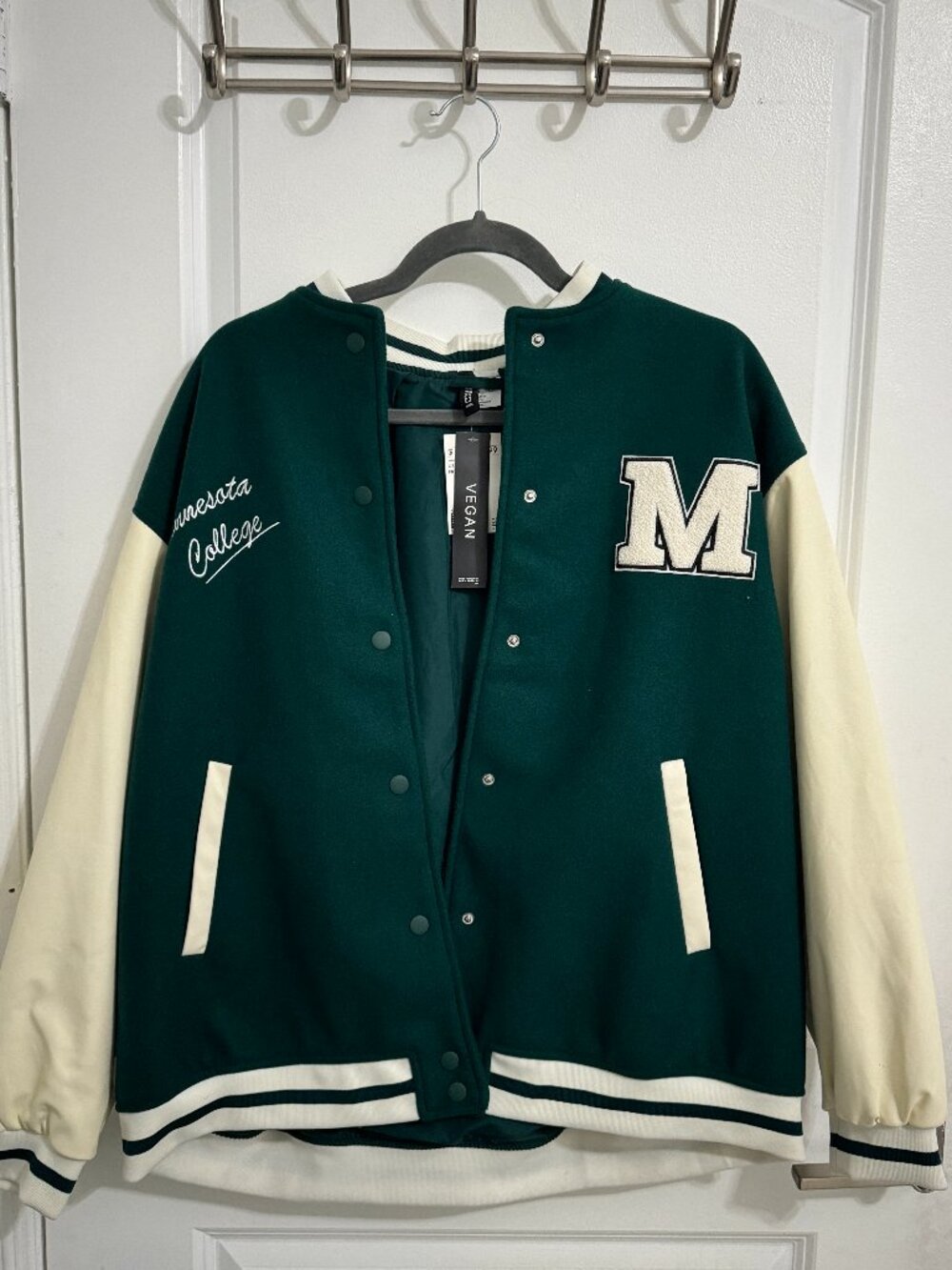 H&M Minnesota College Baseball/Varsity/Bomber jacket Forest Green Mens X
